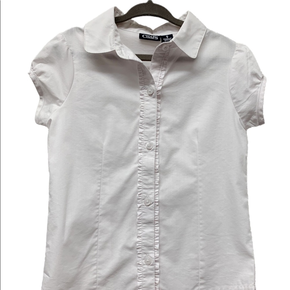 Chaps girl’s white blouse with ruffles, size 4 (S)